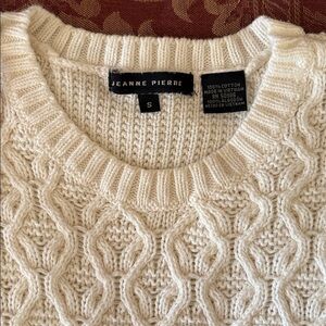 Jeanne Pierre Cotton Ivory Cable crewneck Knit Sweater Size Small